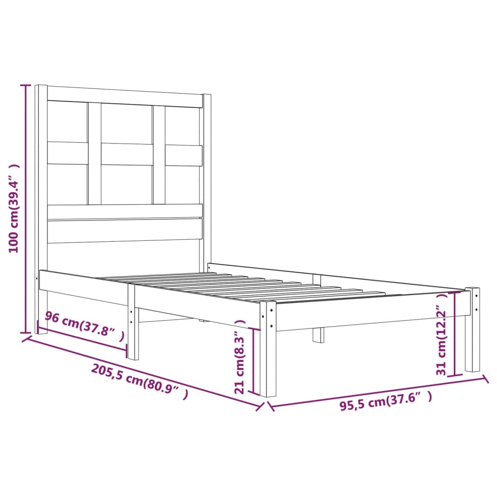 sengeramme uden madras 90x200 cm massivt fyrretræ hvid