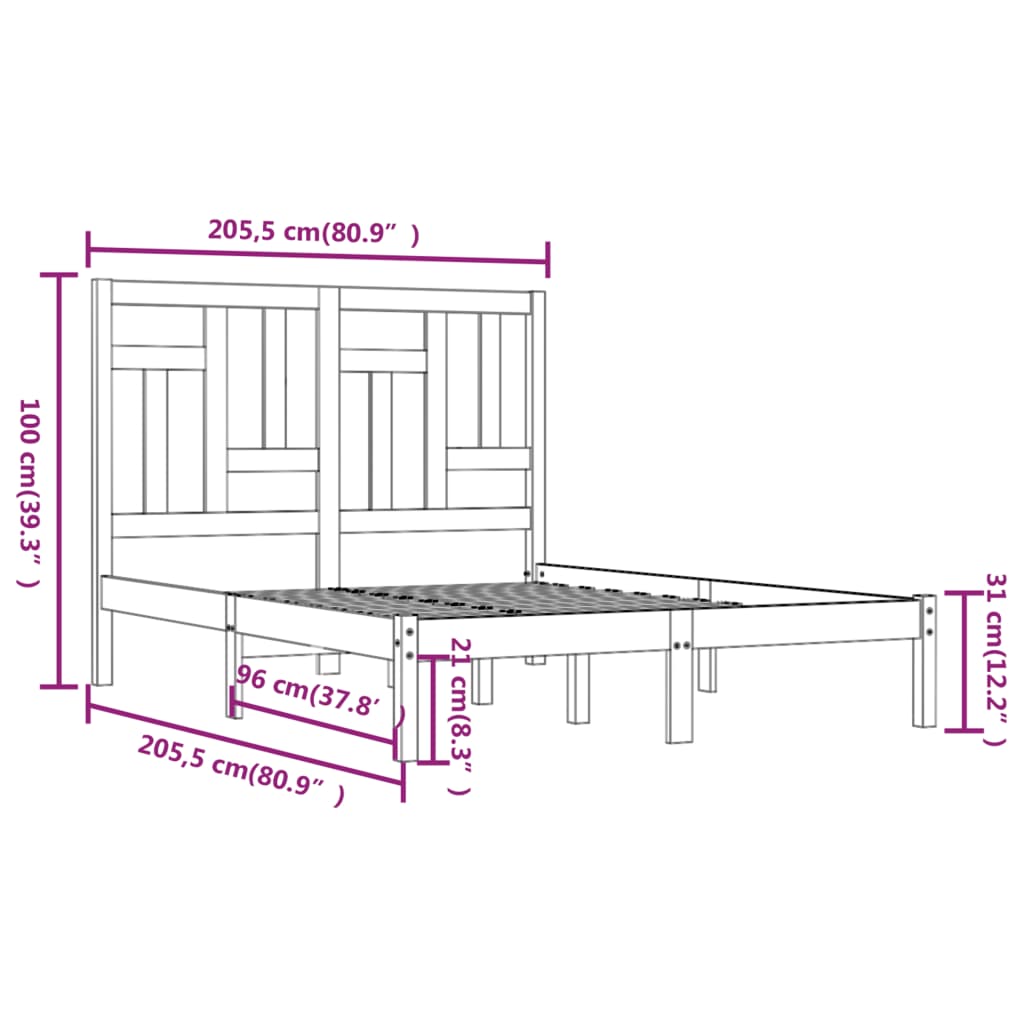 sengestel 200x200 cm massivt fyrretræ sort