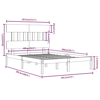 sengestel 180x200 cm Super King massivt fyrretræ hvid