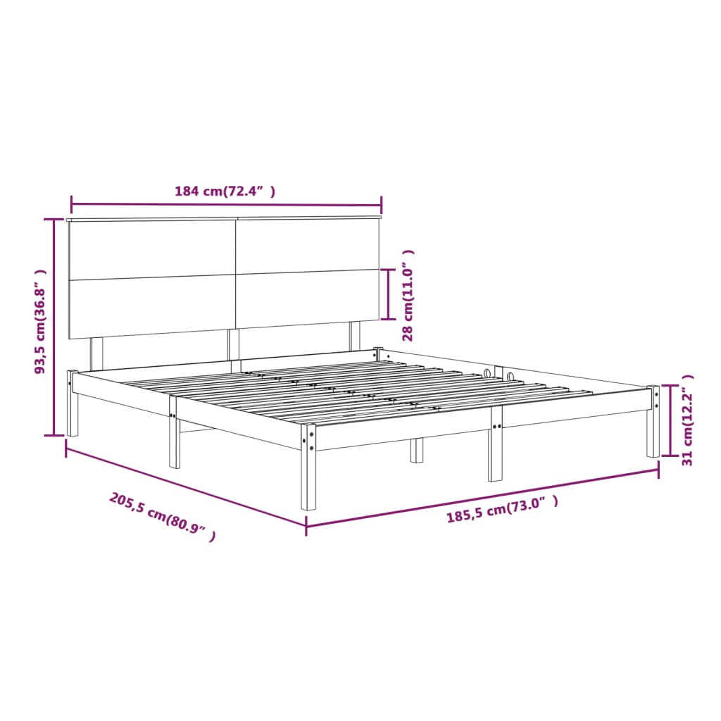 sengestel 180x200 cm Super King massivt fyrretræ hvid