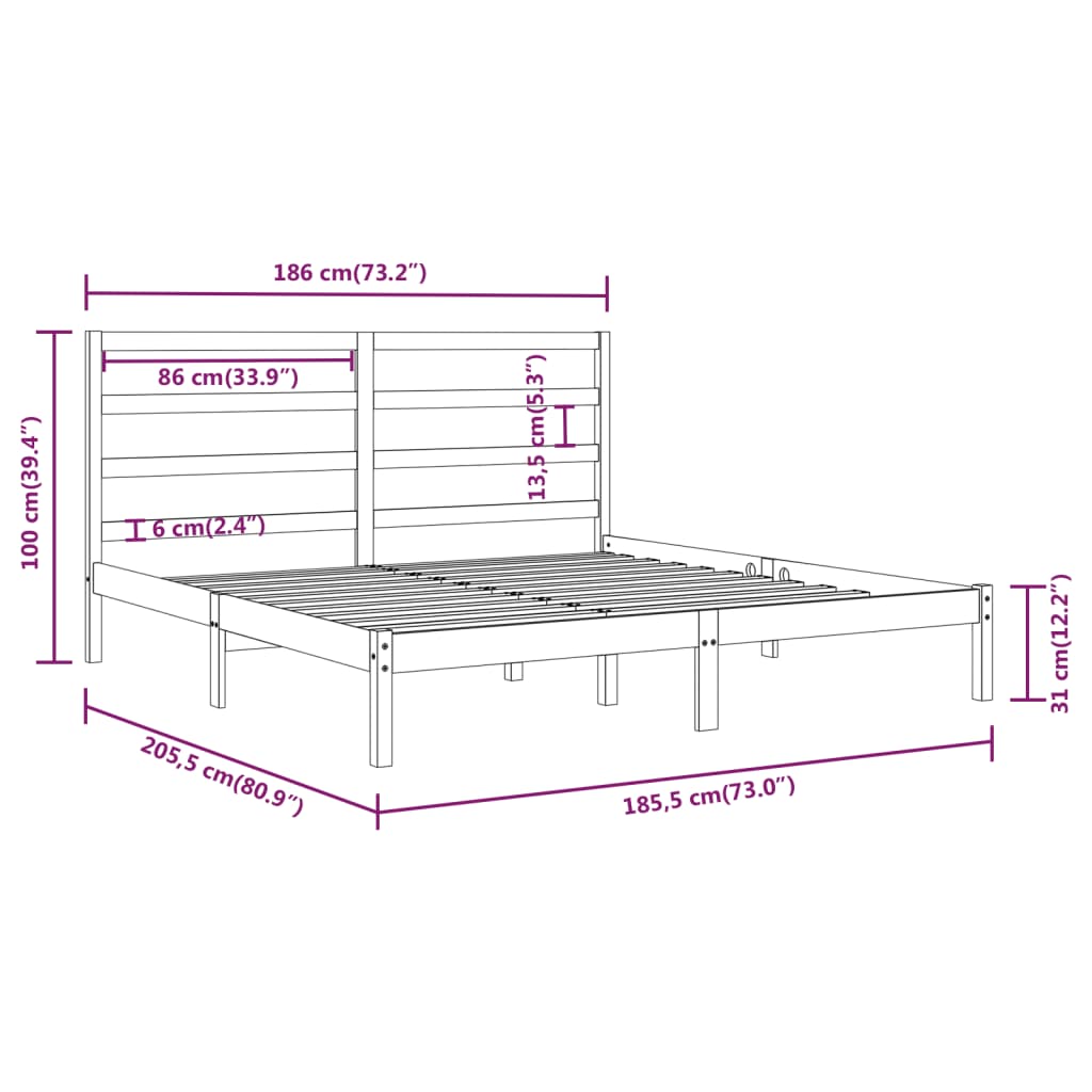 sengestel 180x200 cm Super King massivt fyrretræ hvid