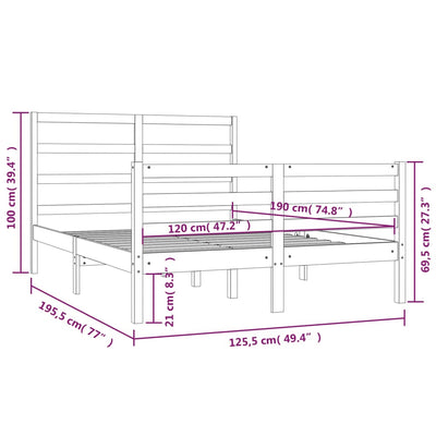 sengestel 120x190 cm Small Double massivt fyrretræ hvid