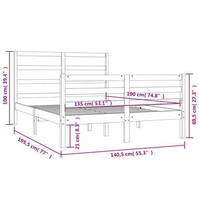 sengestel 135x190 cm Double massivt fyrretræ grå