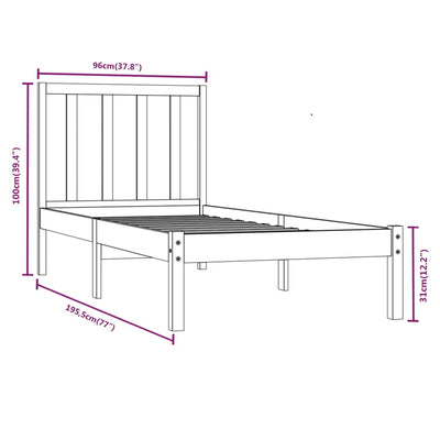 sengestel 90x190 cm Single massivt fyrretræ sort