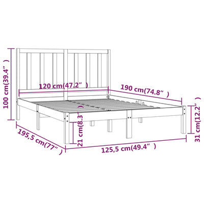 sengestel 120x190 cm Small Double massivt fyrretræ hvid