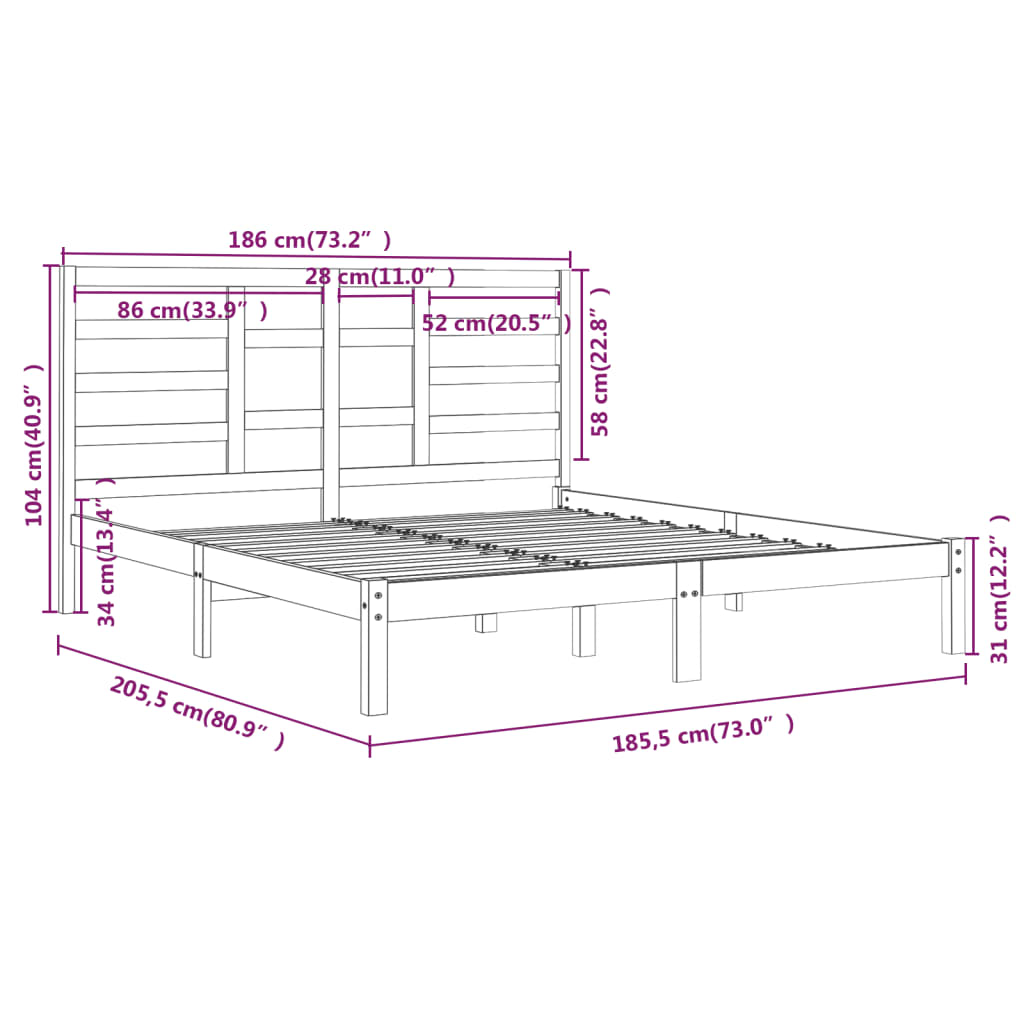 sengestel 180x200 cm Super King massivt fyrretræ hvid