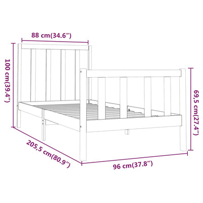 sengeramme uden madras 90x200 cm massivt fyrretræ