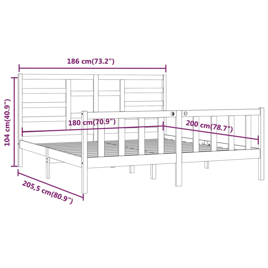 sengestel 180x200 cm Super King massivt fyrretræ hvid