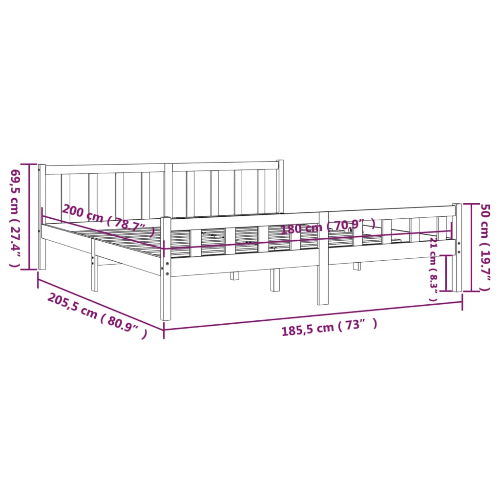 sengestel 180x200 cm Super King massivt fyrretræ hvid