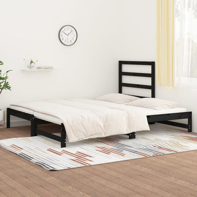 daybed med udtræk 2x(90x200) cm massivt fyrretræ sort