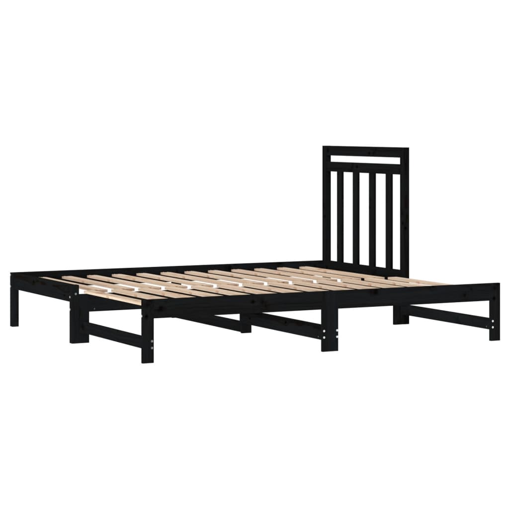 daybed med udtræk 2x(90x200) cm massivt fyrretræ sort