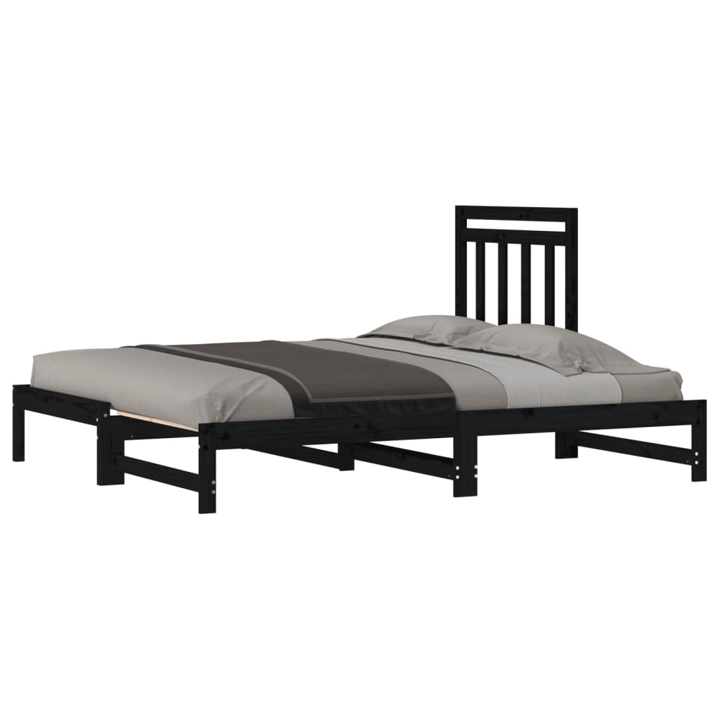 daybed med udtræk 2x(90x200) cm massivt fyrretræ sort