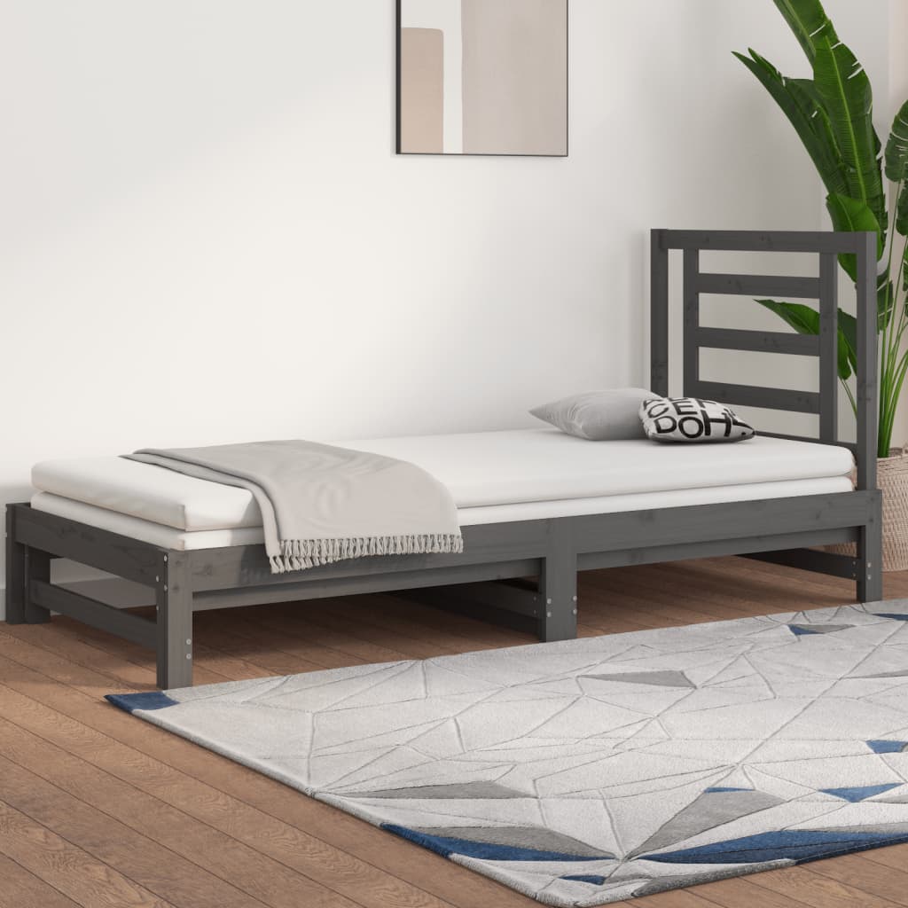 daybed med udtræk 2x(90x200) cm massivt fyrretræ grå
