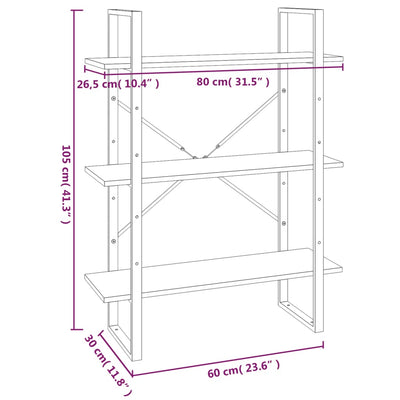 bogreol med 5 hylder 80x30x175 cm konstrueret træ grå sonoma-eg