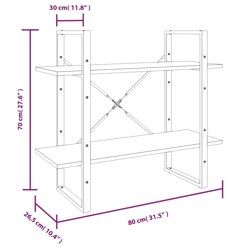 bogreol med 5 hylder 80x30x175 cm konstrueret træ grå sonoma-eg