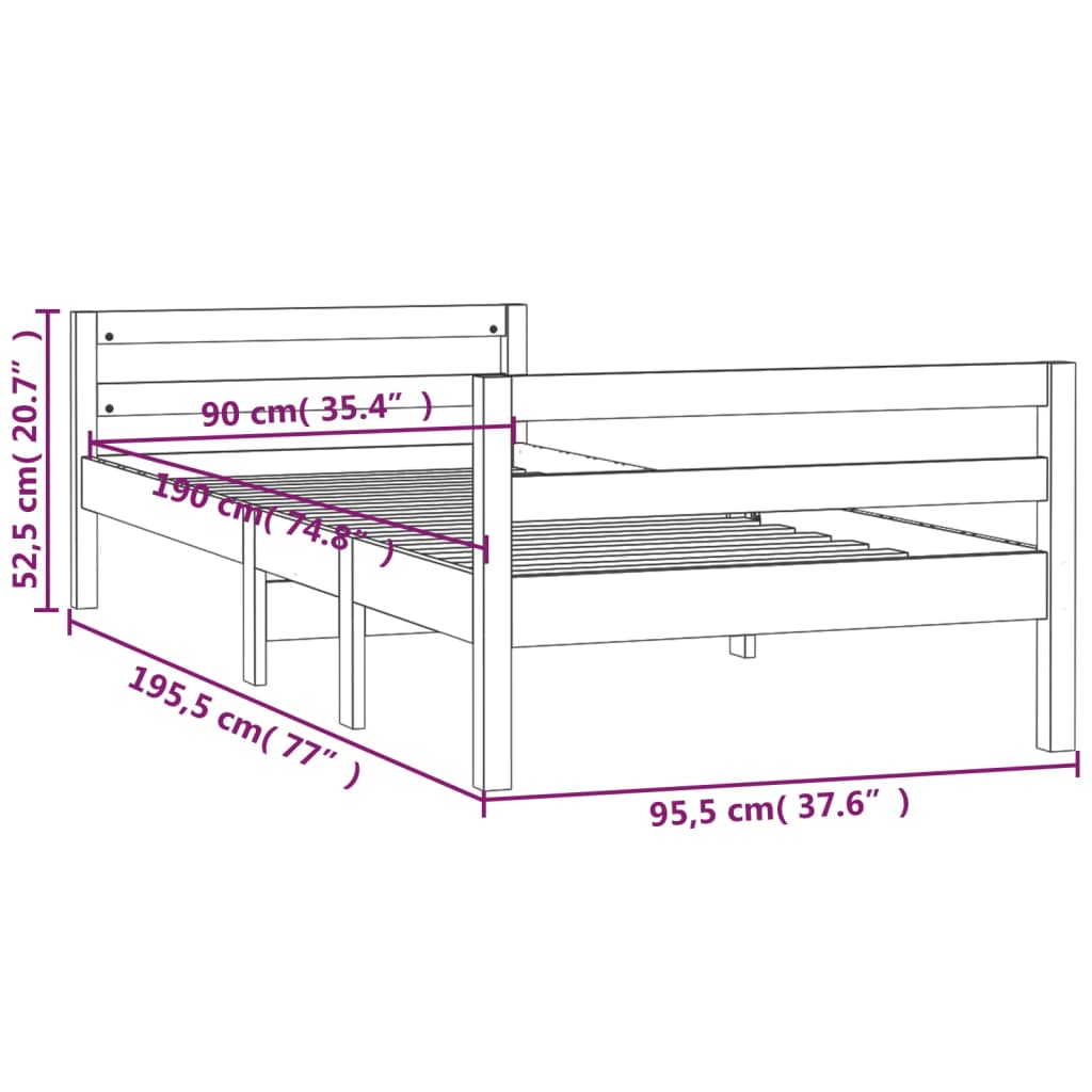 sengeramme uden madras 90x190 cm massivt fyrretræ hvid