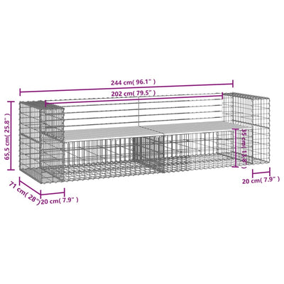 havebænk med gabiondesign 244x71x65,5 cm massivt fyrretræ