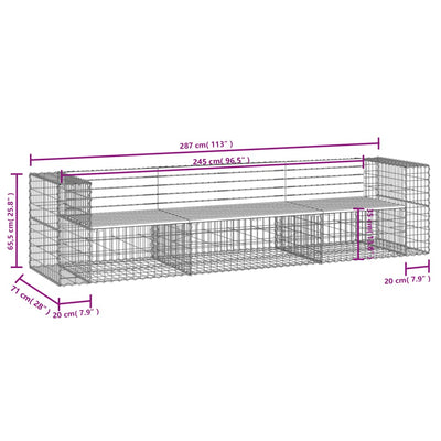 havebænk med gabiondesign 287x71x65,5 cm massivt fyrretræ