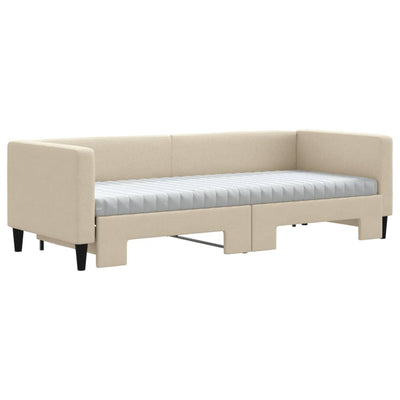 daybed med udtræk og madras 80x200 cm stof cremefarvet