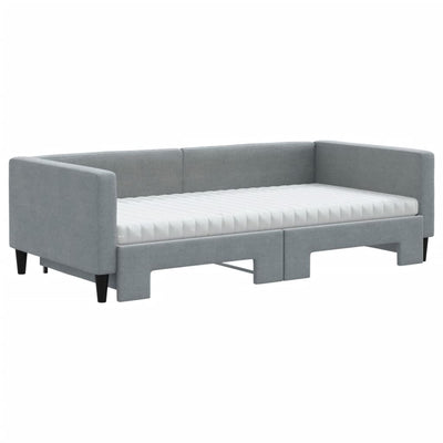daybed med udtræk og madras 100x200 cm stof lysegrå
