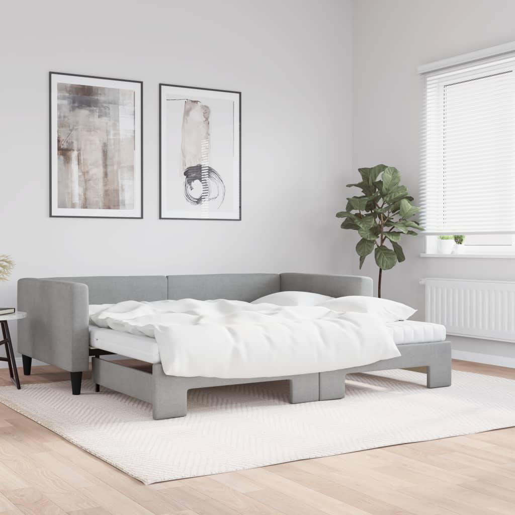 daybed med udtræk og madras 100x200 cm stof lysegrå