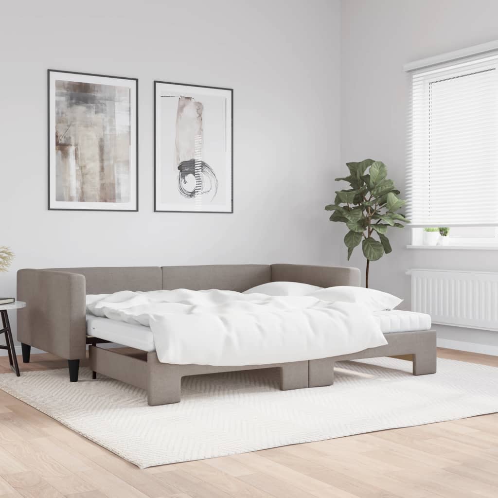 daybed med udtræk og madras 100x200 cm stof gråbrun