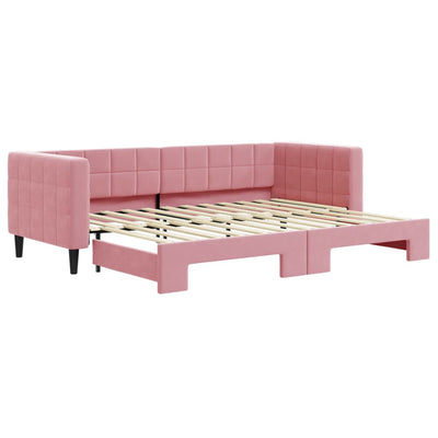 daybed med udtræk 80x200 cm velour lyserød