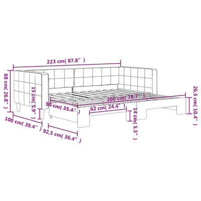 daybed med udtræk 90x200 cm velour lysegrå