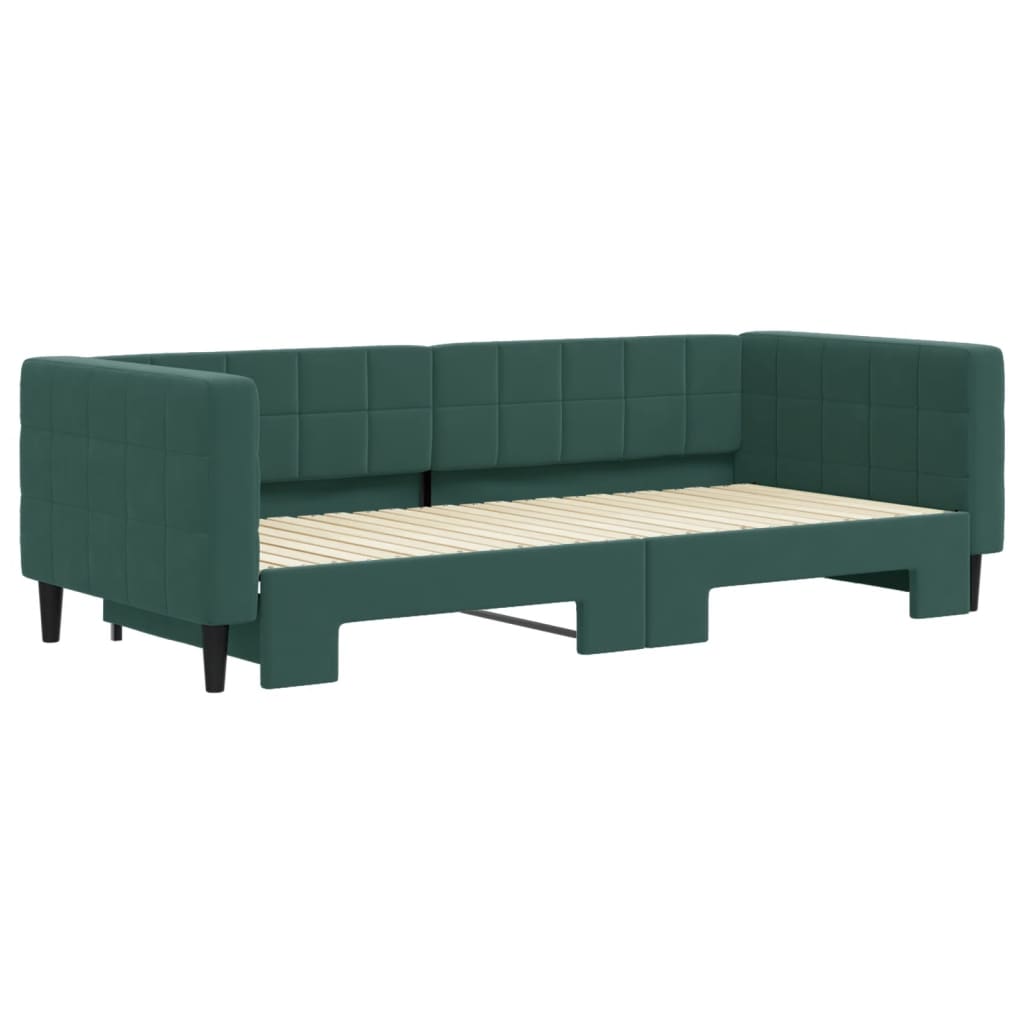 daybed med udtræk 90x200 cm velour mørkegrøn