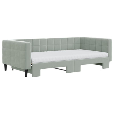 daybed med udtræk og madras 100x200 cm velour lysegrå