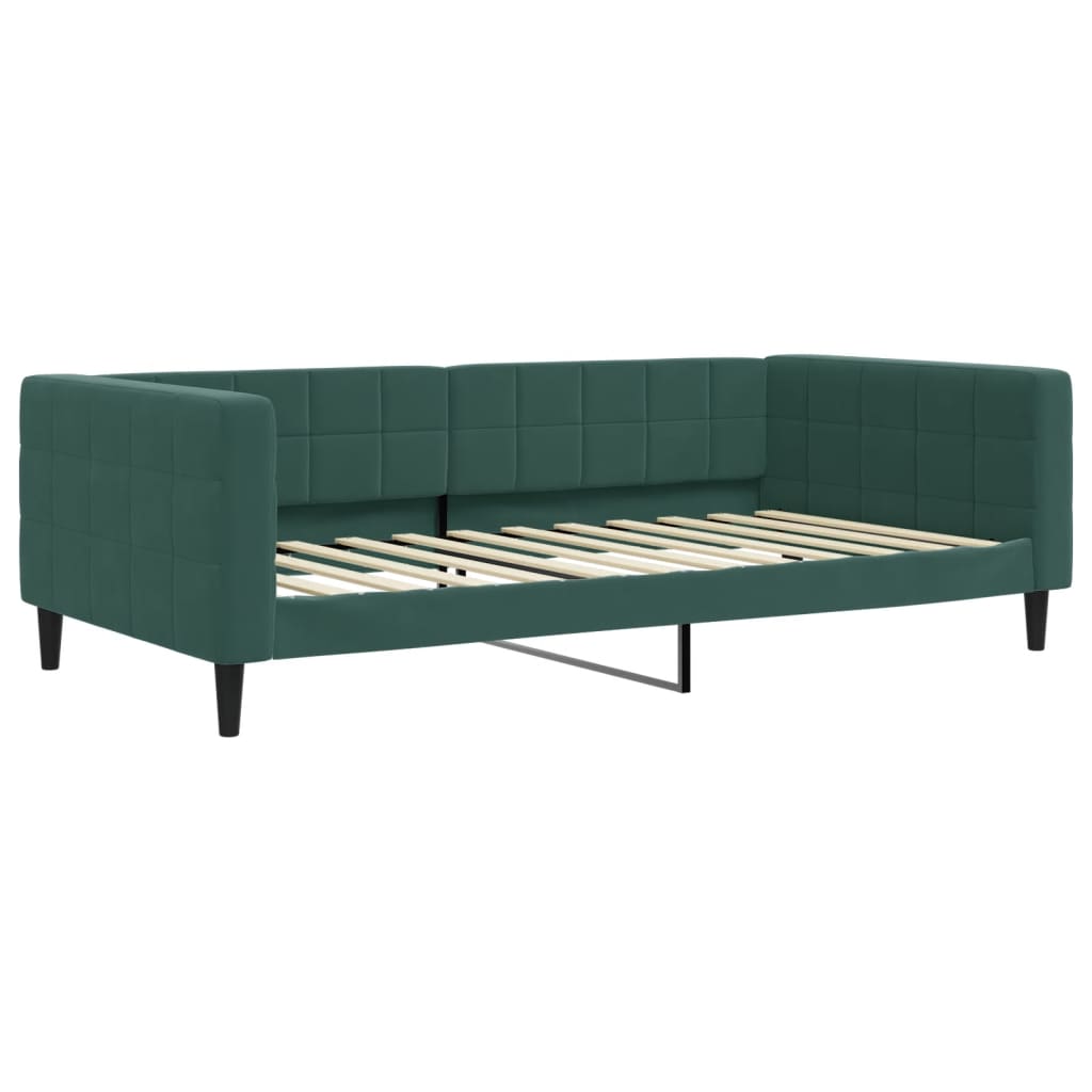 daybed med udtræk og madras 100x200 cm velour mørkegrøn