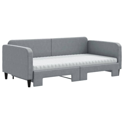 daybed med udtræk og madras 100x200 cm stof lysegrå
