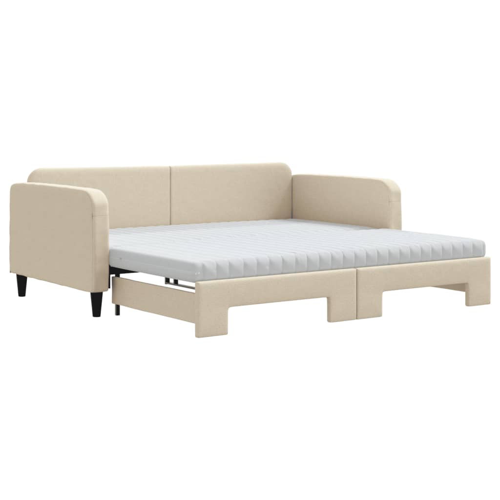 daybed med udtræk og madras 100x200 cm stof cremefarvet