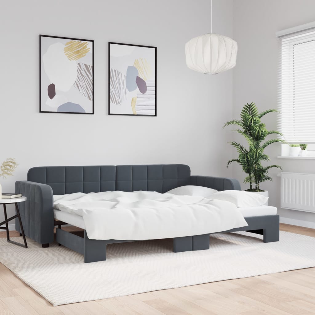 daybed med udtræk 80x200 cm velour mørkegrå