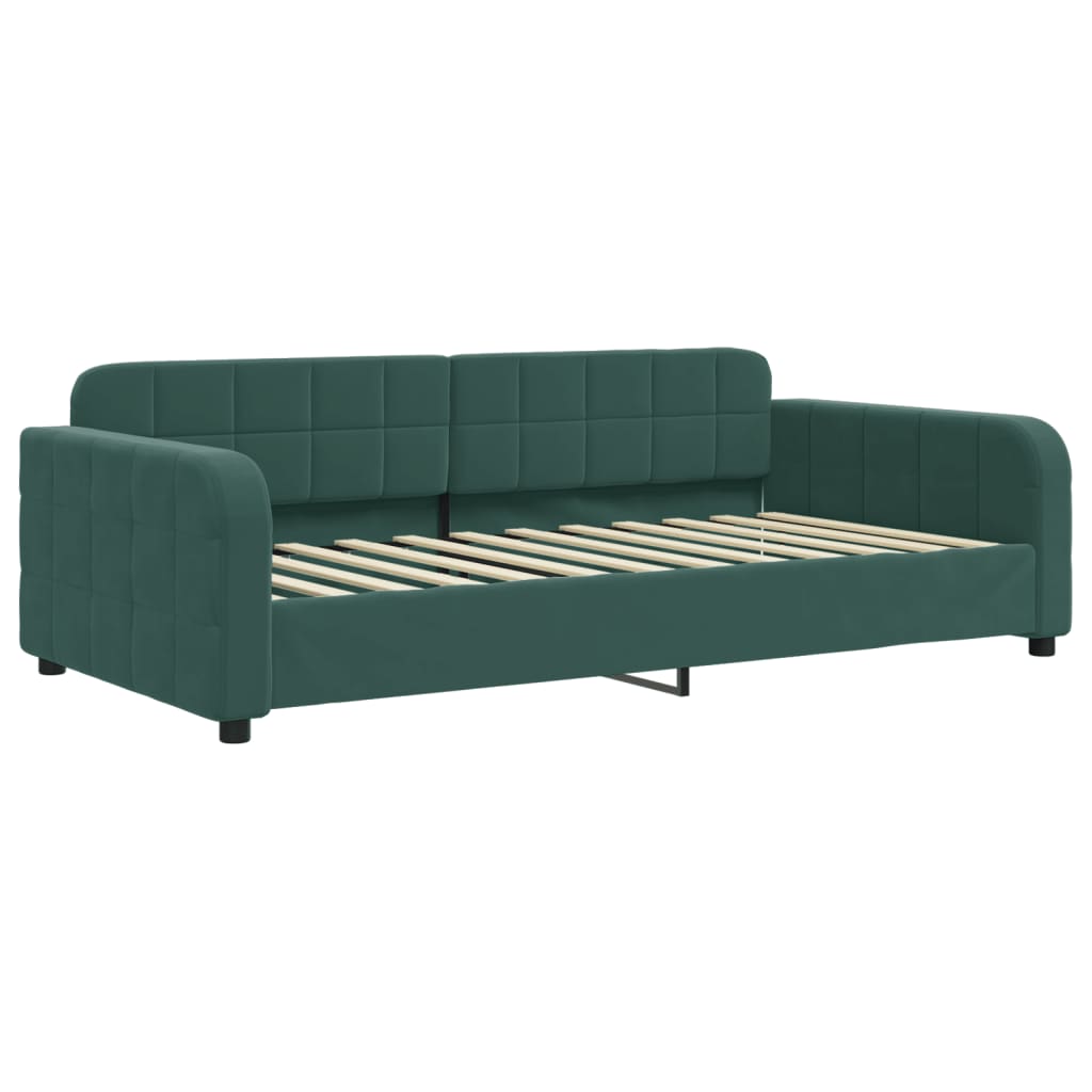daybed med udtræk og madras 100x200 cm velour mørkegrøn
