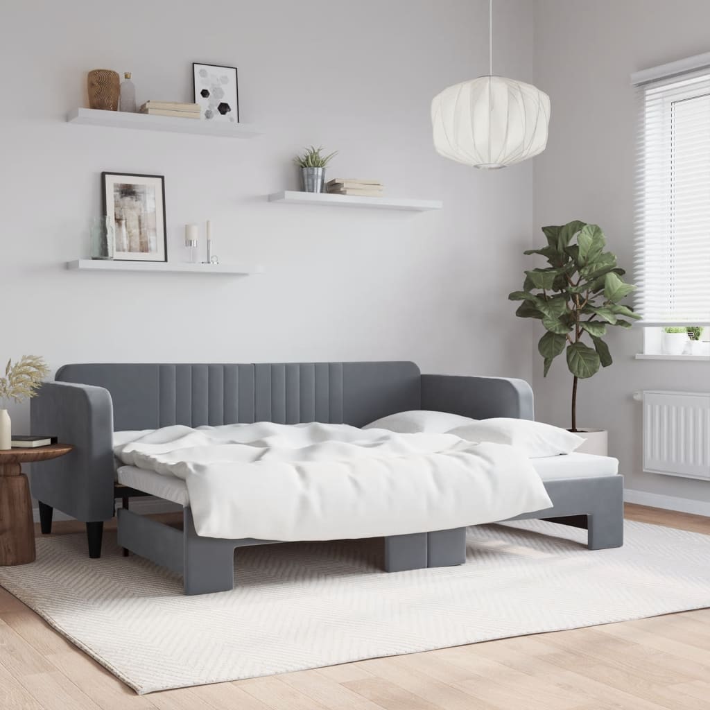 daybed med udtræk 80x200 cm velour mørkegrå