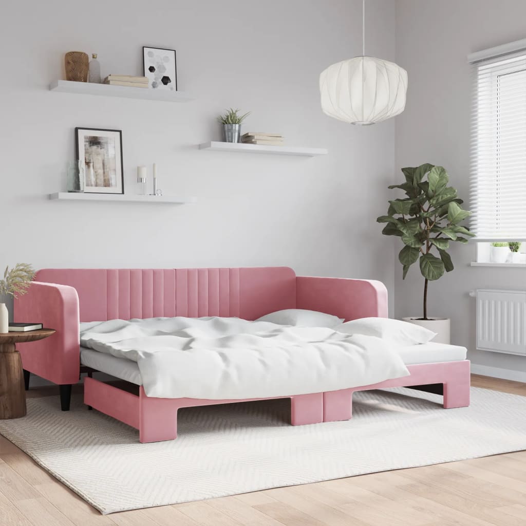 daybed med udtræk 100x200 cm velour lyserød