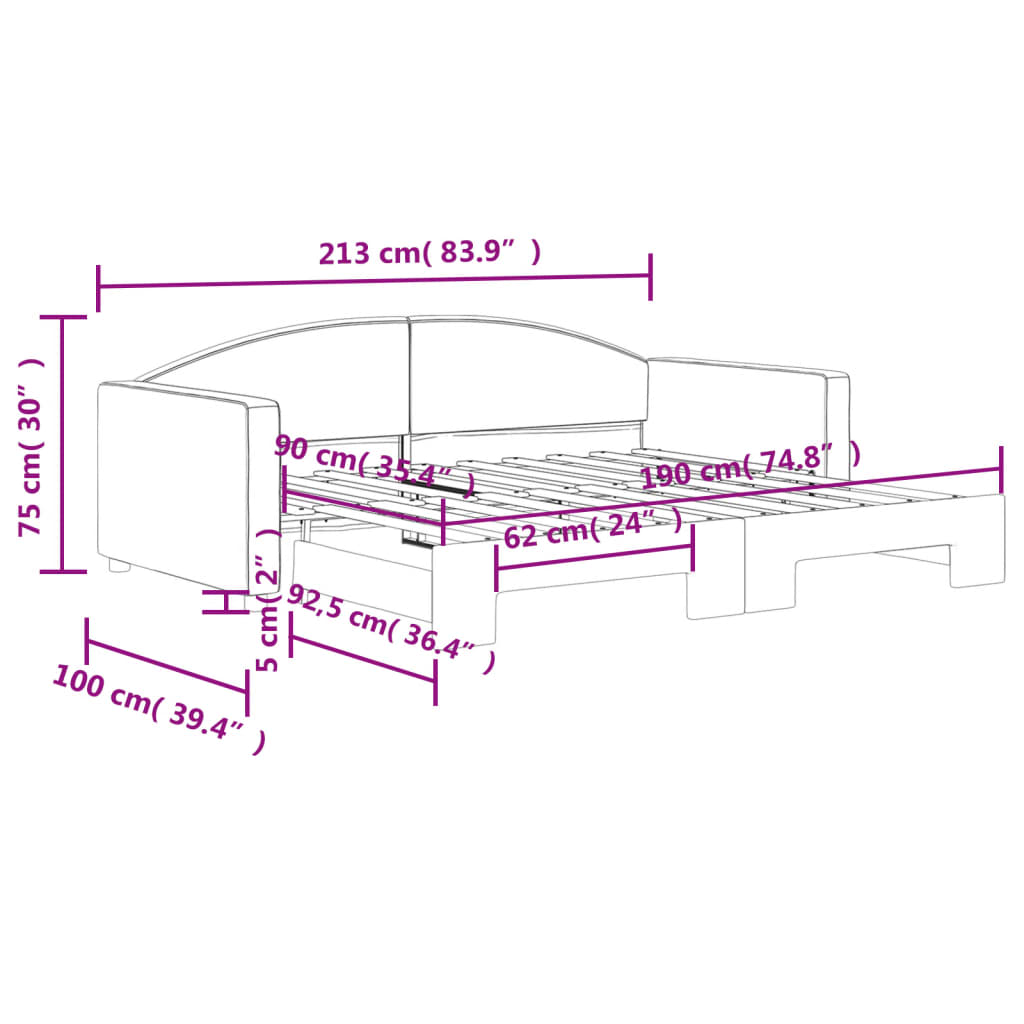 daybed med udtræk 90x190 cm stof lysegrå