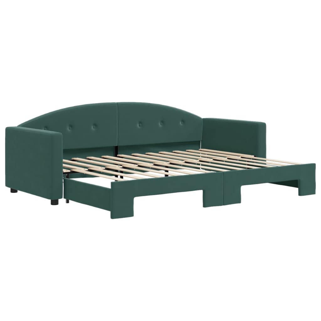 daybed med udtræk 80x200 cm velour mørkegrøn