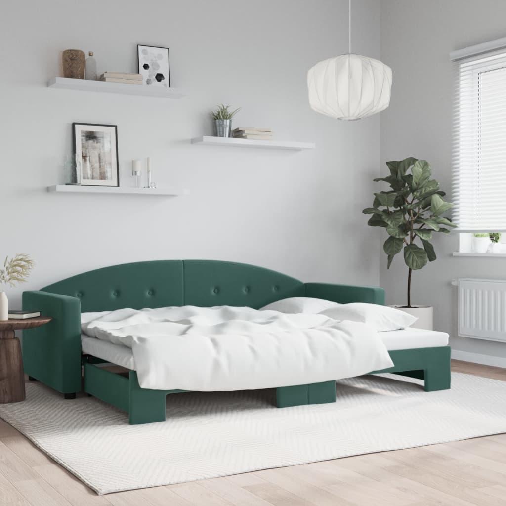 daybed med udtræk 80x200 cm velour mørkegrøn