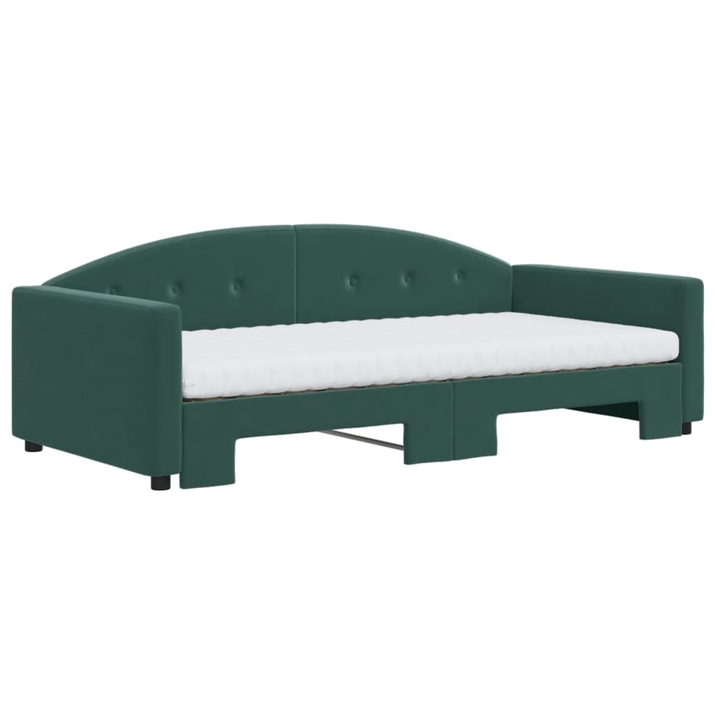 daybed med udtræk og madras 100x200 cm velour mørkegrøn