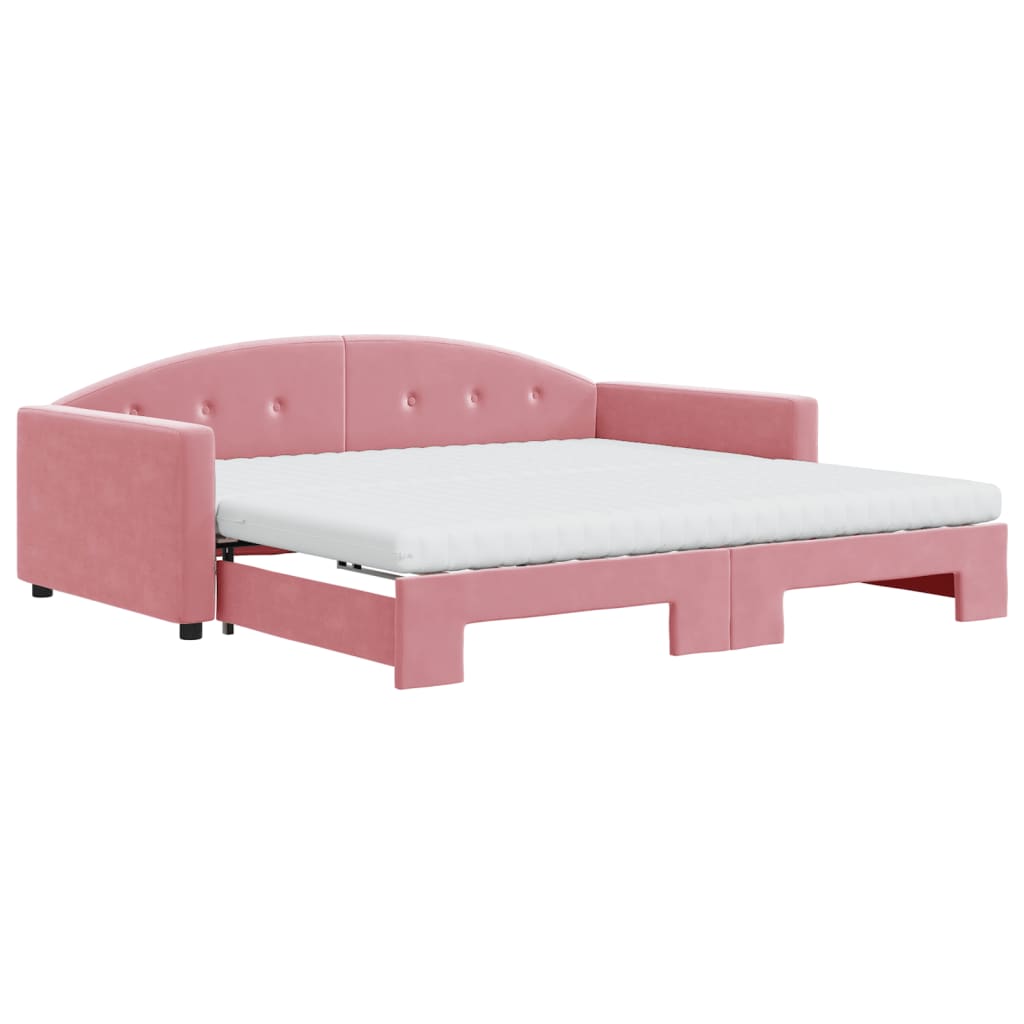 daybed med udtræk og madras 100x200 cm velour lyserød
