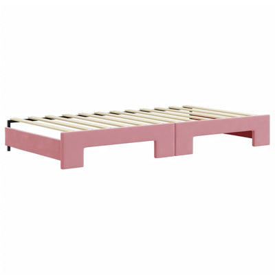 daybed med udtræk og madras 100x200 cm velour lyserød