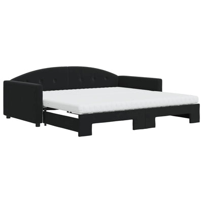 daybed med udtræk og madras 100x200 cm velour sort