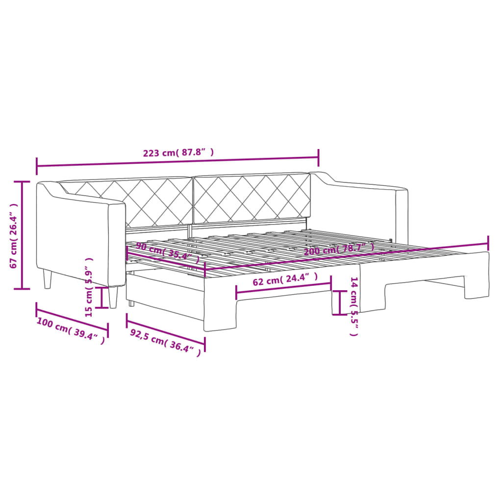 daybed med udtræk 90x200 cm stof gråbrun