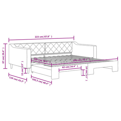 daybed med udtræk 100x200 cm stof mørkegrå