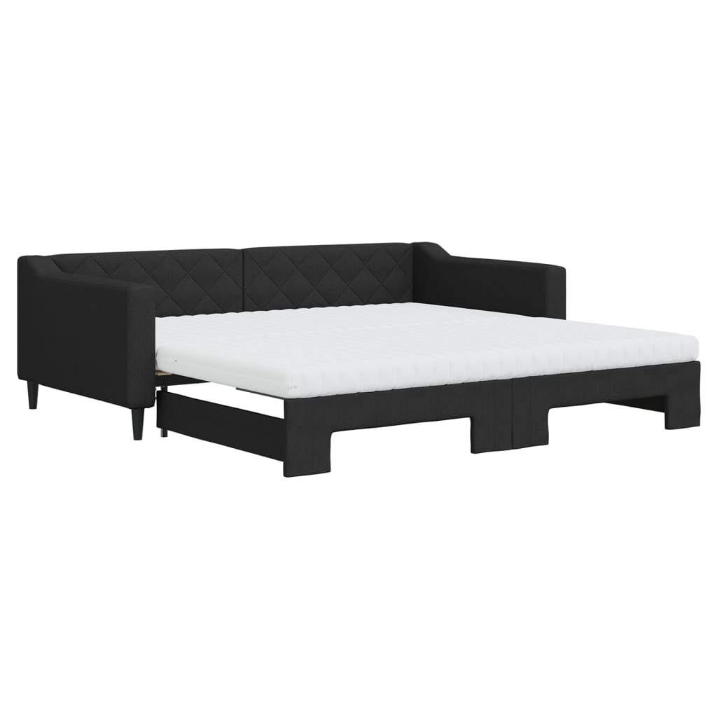 daybed med udtræk og madras 100x200 cm stof sort