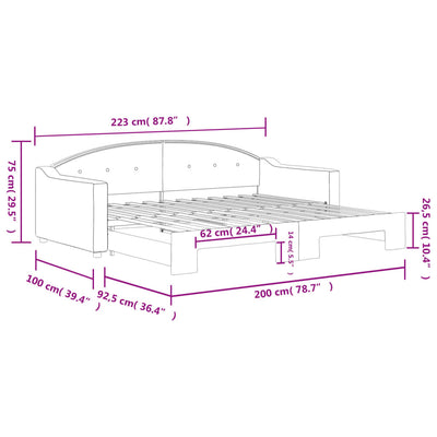 daybed med udtræk 90x200 cm stof cremefarvet