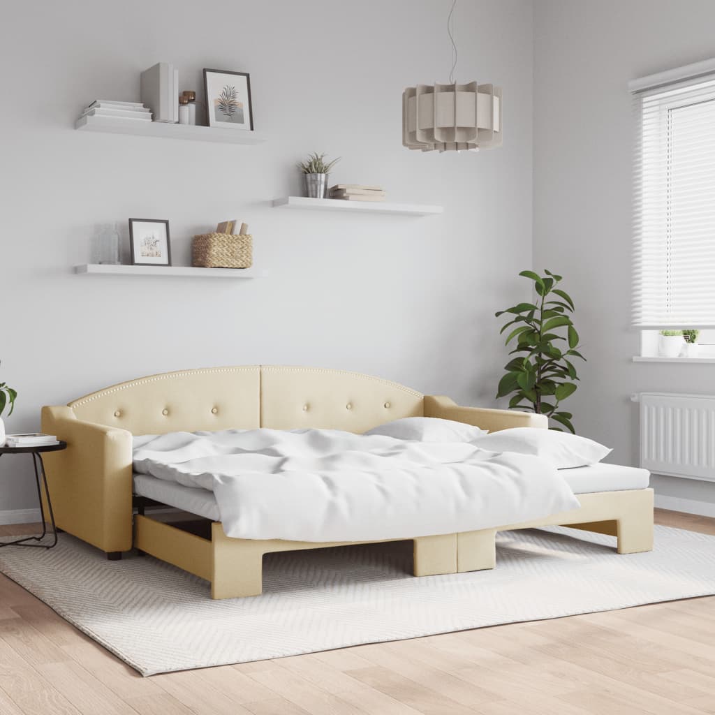 daybed med udtræk 90x200 cm stof cremefarvet