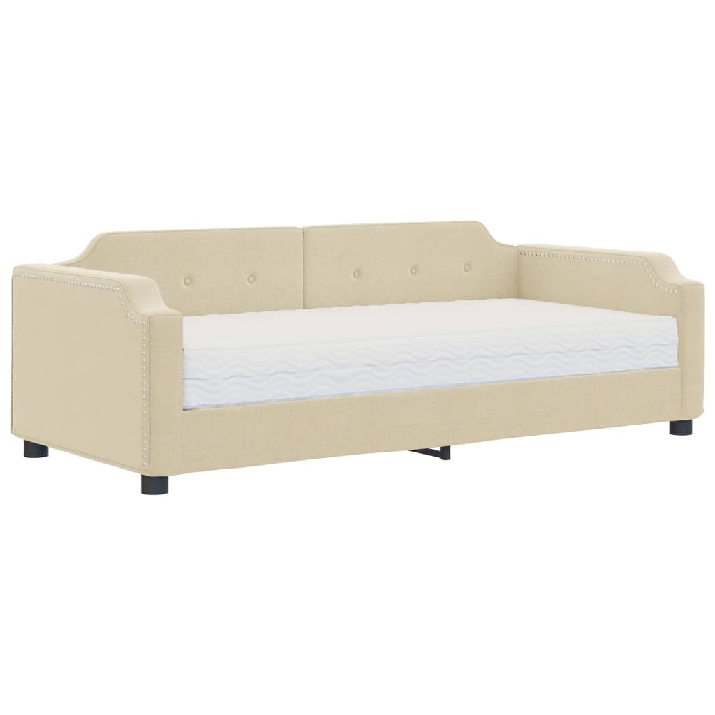 daybed med madras 90x200 cm stof cremefarvet